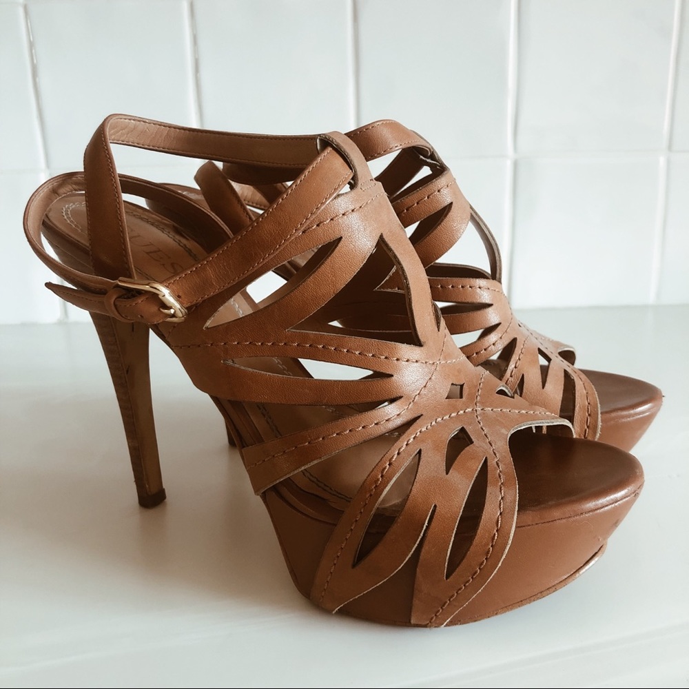 Guess Tan Platform Open Toe Strappy Heel